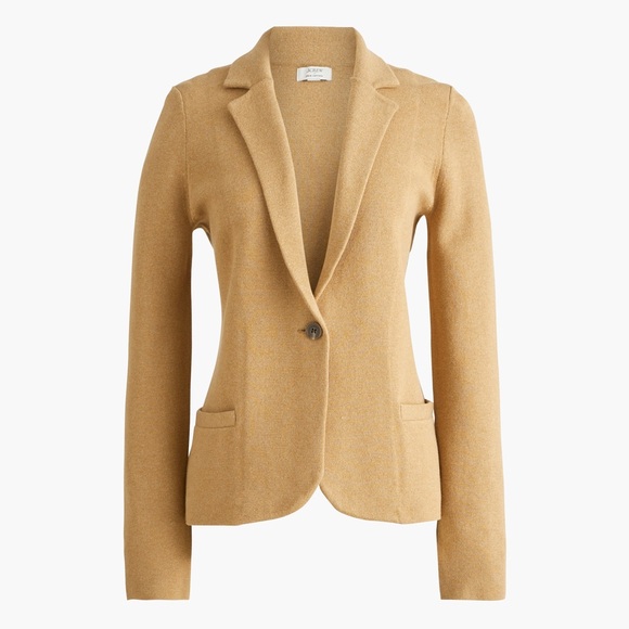 J. Crew Jackets & Blazers - J. Crew Schoolboy Knit Sweater Blazer Large One Button Closure Tan Cotton